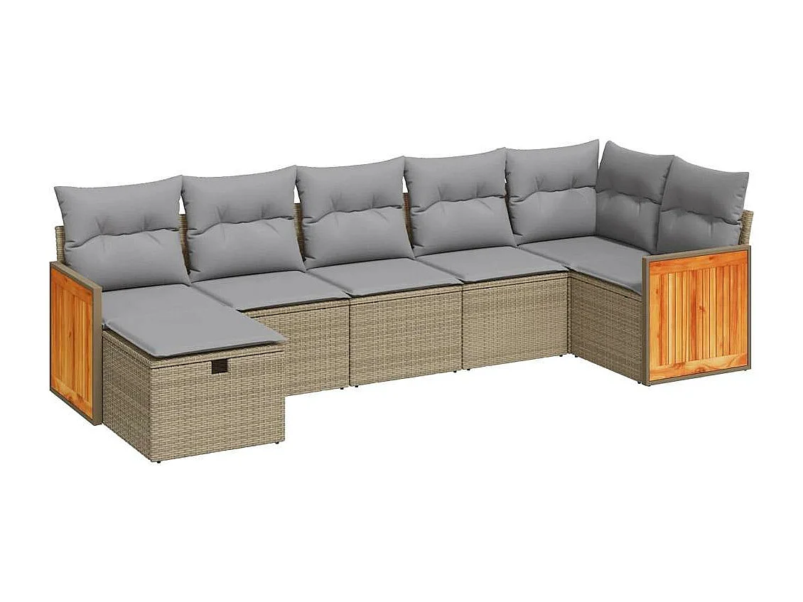 Salon de jardin avec coussins 7 pièces beige résine tressée