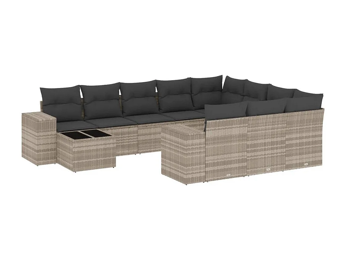 Salon de jardin 11 pièces avec coussins gris clair résine tressée