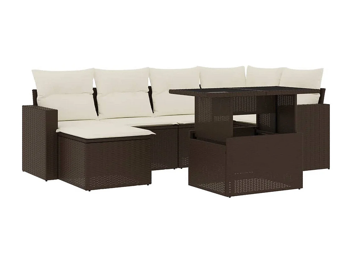 Juego de sofás de jardín 7 piezas con cojines ratán PE marrón