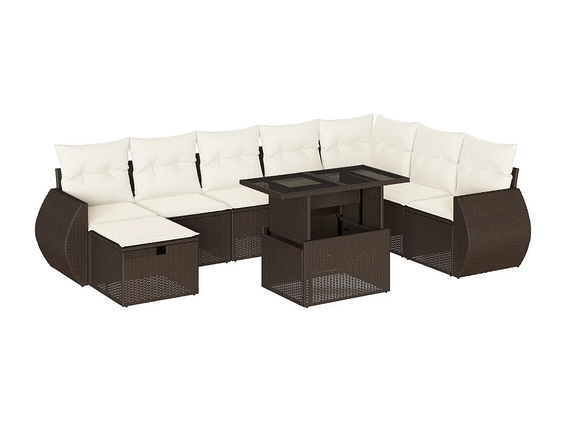 Salon de jardin avec coussins 9 pièces marron résine tressée