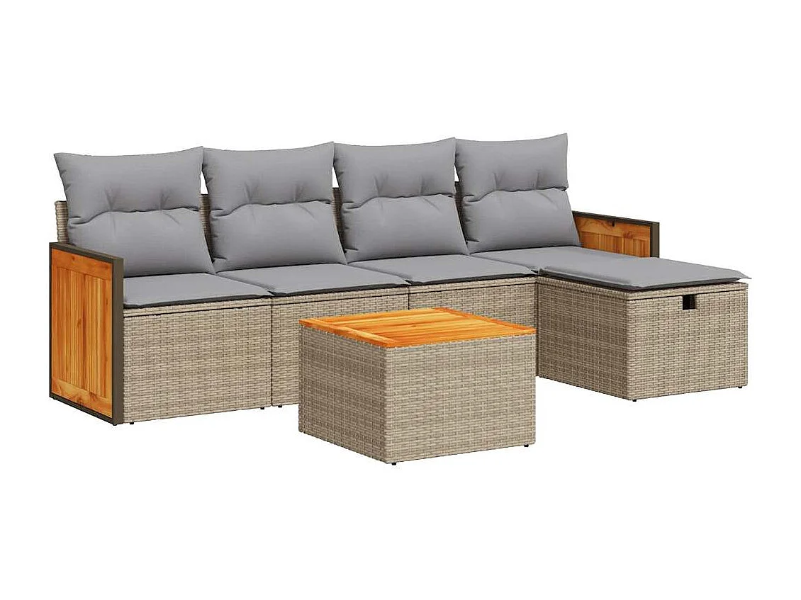 6-delige Loungeset met kussens poly rattan beige