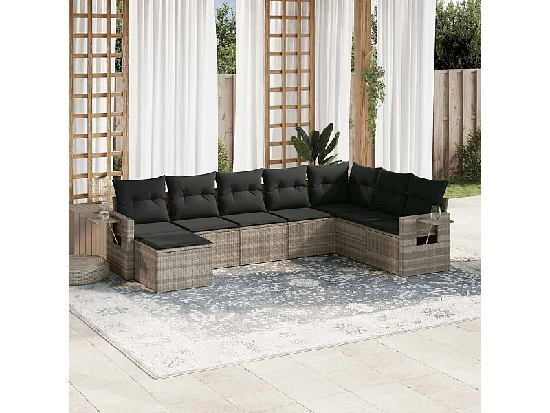8-delige Loungeset met kussens poly rattan lichtgrijs
