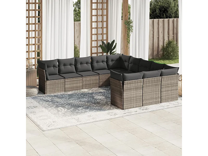11-delige Loungeset met kussens poly rattan lichtgrijs
