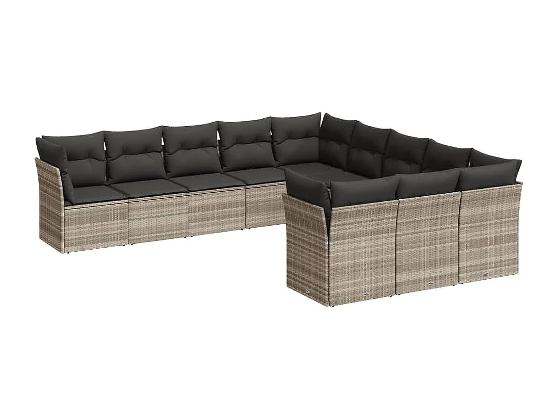 11-delige Loungeset met kussens poly rattan lichtgrijs