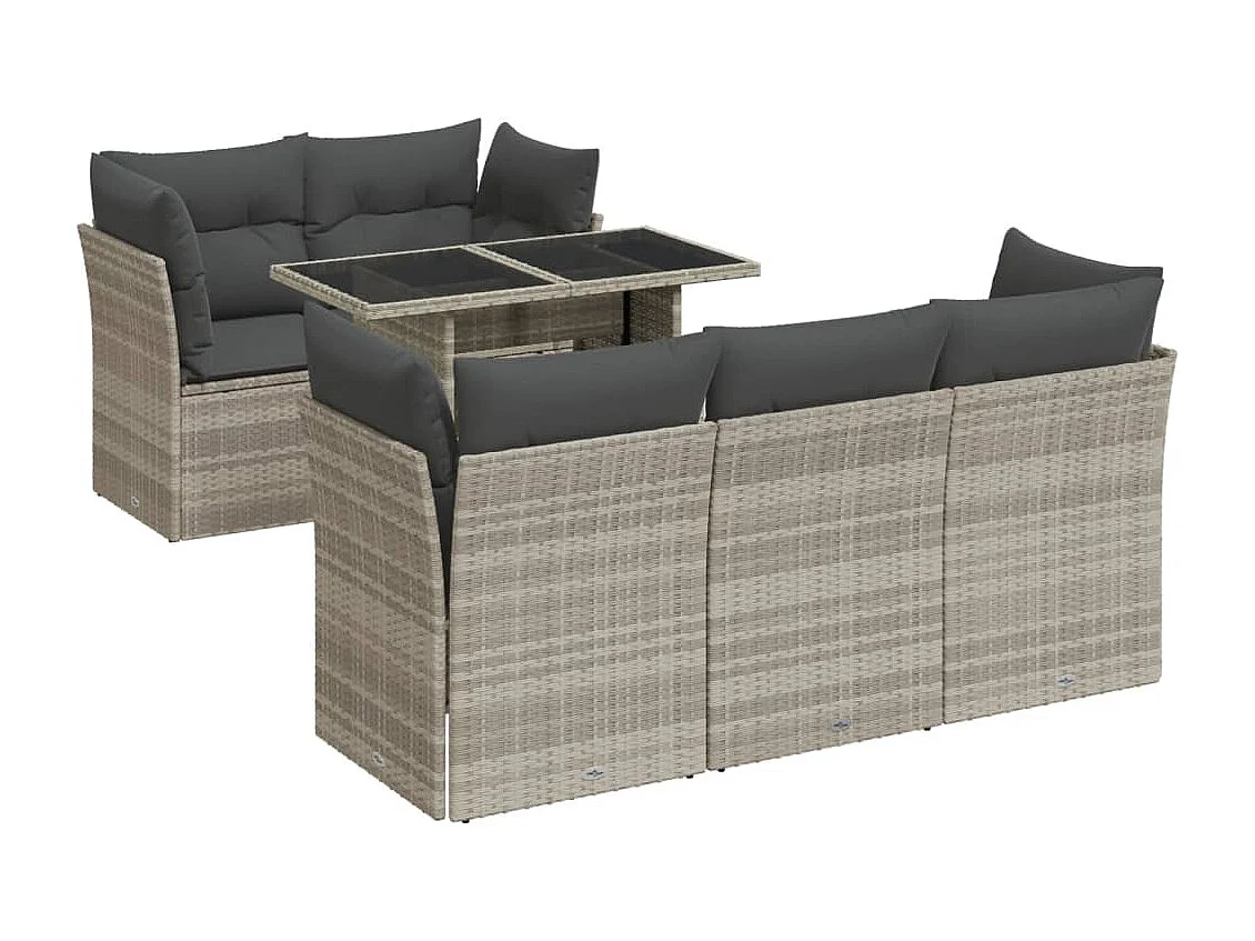 6-delige Loungeset met kussens poly rattan lichtgrijs