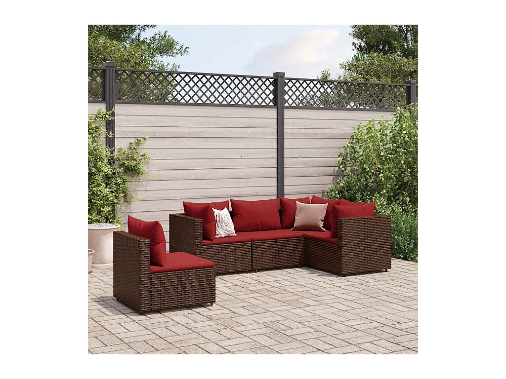 Salon de jardin 5 pièces avec coussins Marron Résine tressée