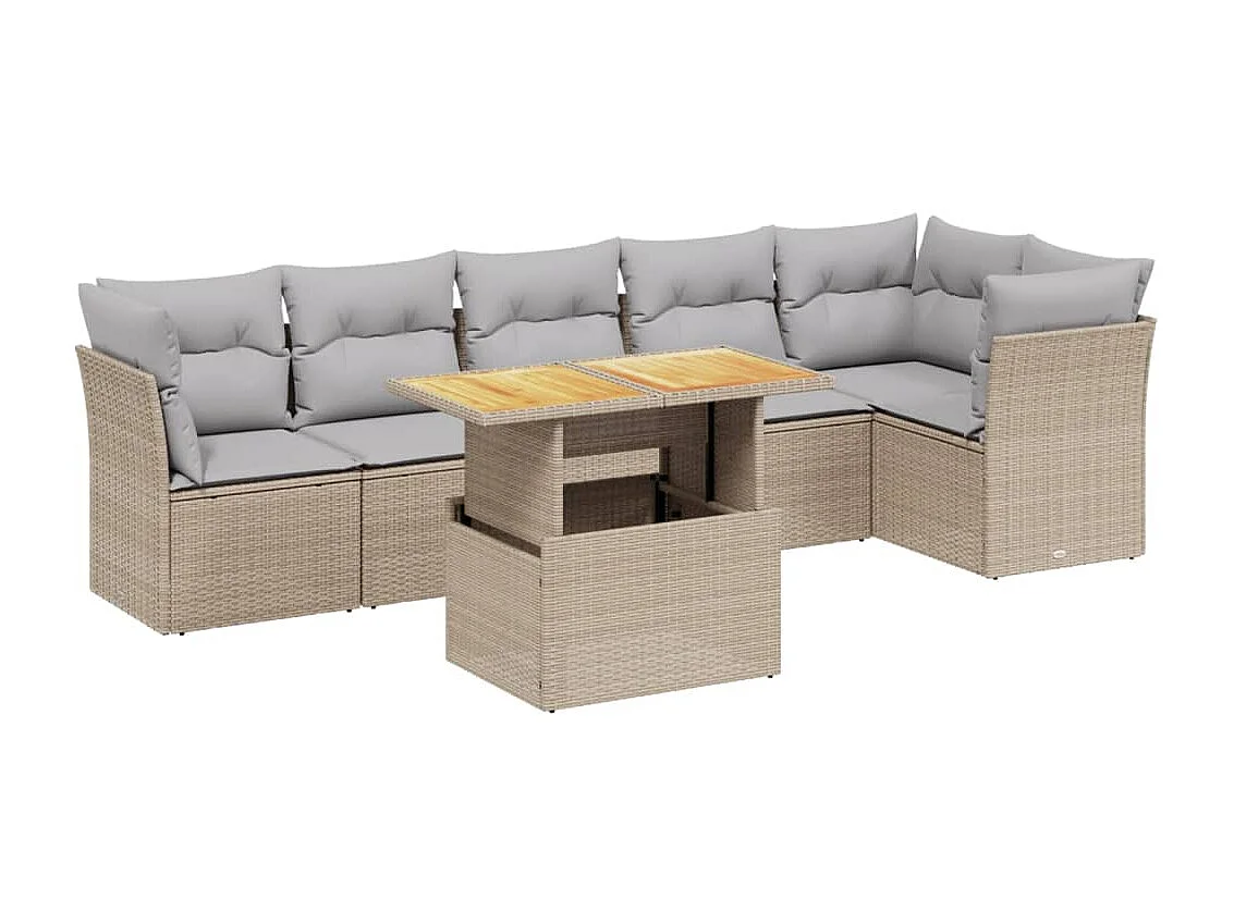 Set sofás de jardín 7 piezas y cojines ratán sintético beige