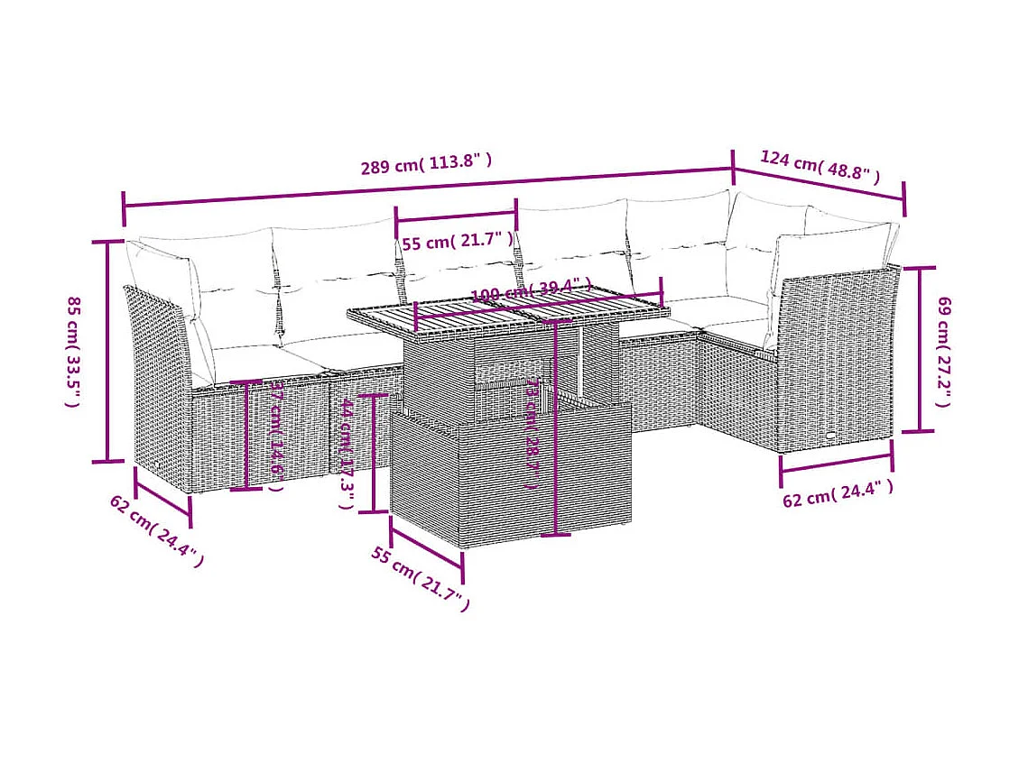 Set sofás de jardín 7 piezas y cojines ratán sintético beige