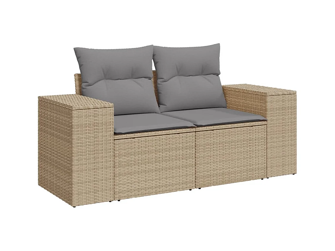 Salon de jardin avec coussins 7 pièces beige résine tressée