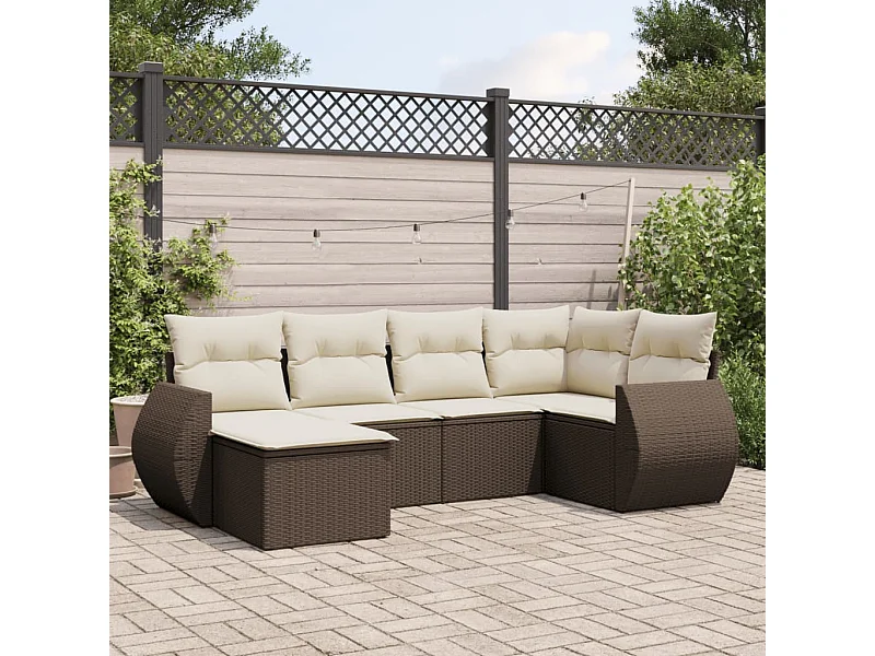 6-delige Loungeset met kussens poly rattan bruin
