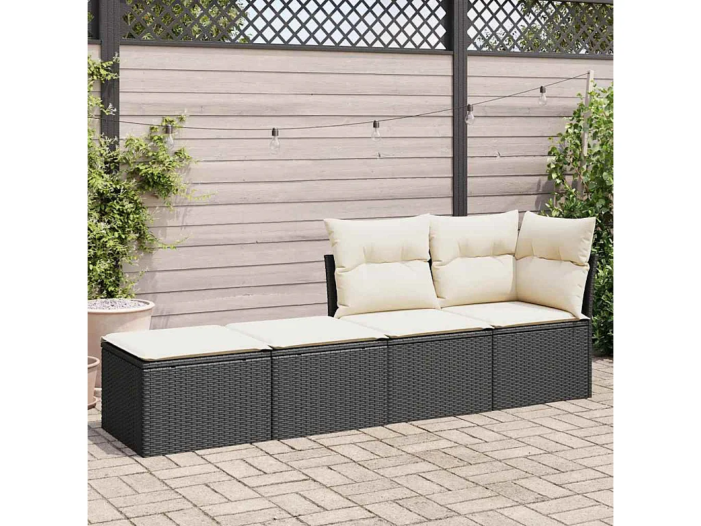 2-delige Loungeset met kussens poly rattan acacia zwart