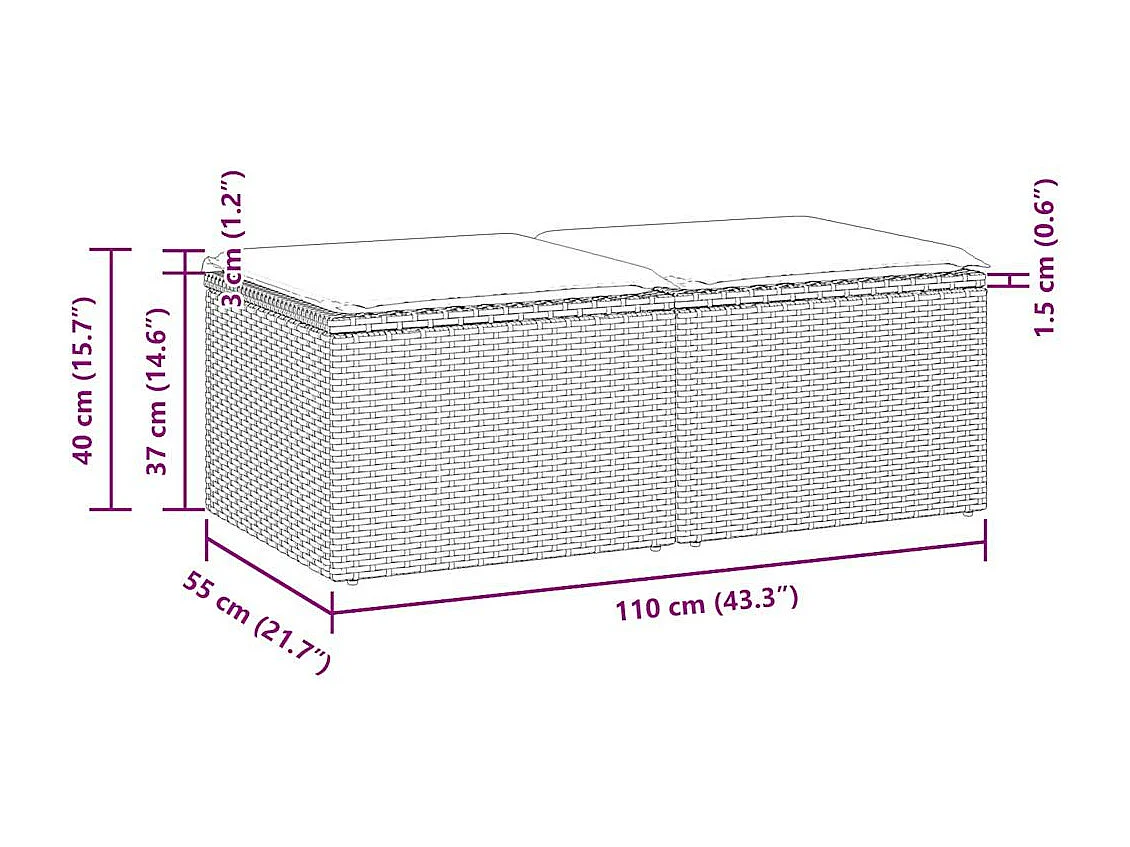 2-delige Loungeset met kussens poly rattan acacia zwart