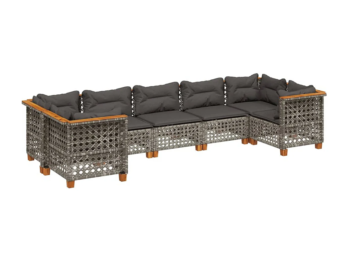 Set de sofás de jardín 7 piezas con cojines ratán sintético gris
