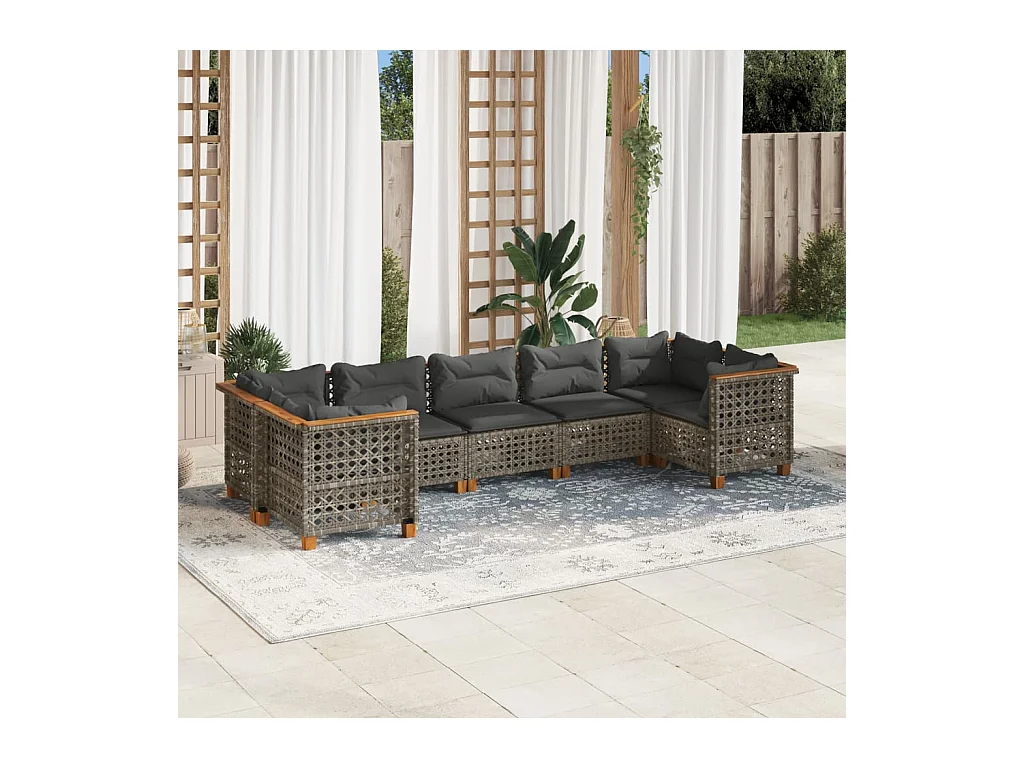 Salon de jardin avec coussins 7 pièces gris résine tressée