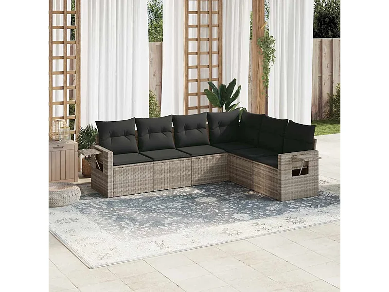 Salon de jardin 6 pièces avec coussins gris clair résine tressée