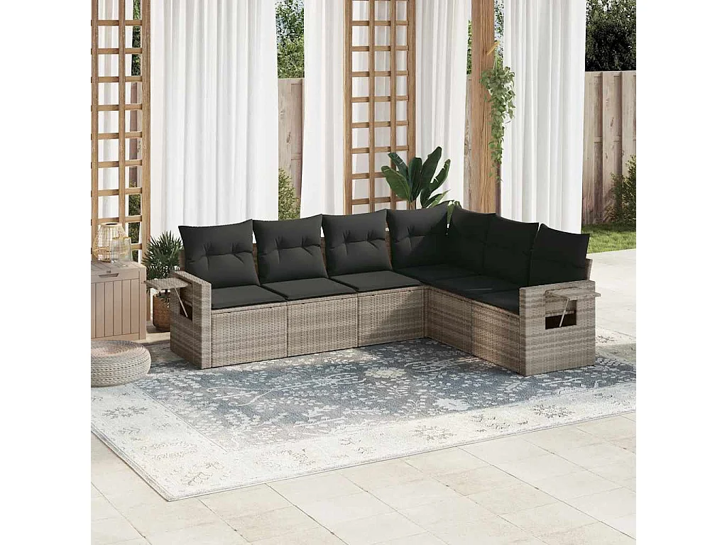 Salon de jardin 6 pièces avec coussins gris clair résine tressée