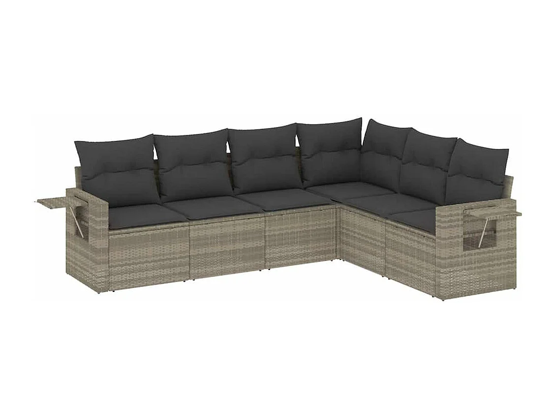 Salon de jardin 6 pièces avec coussins gris clair résine tressée