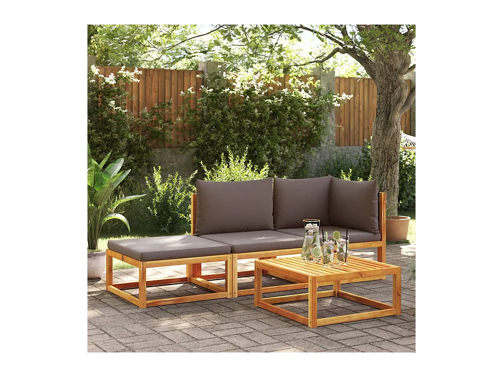 3-delige tuinbankset met kussens acaciahout & rotan