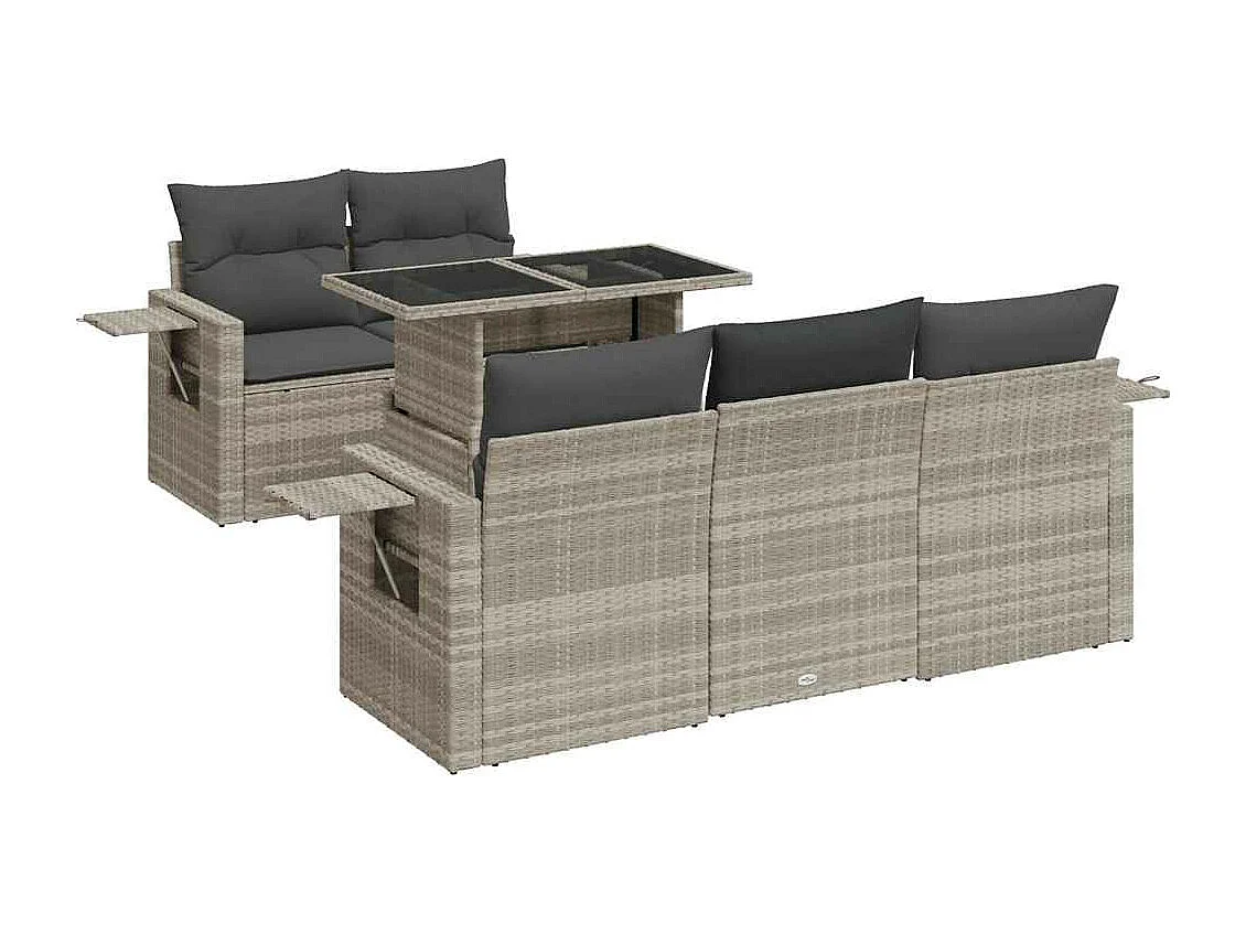 6-delige Loungeset met kussens poly rattan lichtgrijs