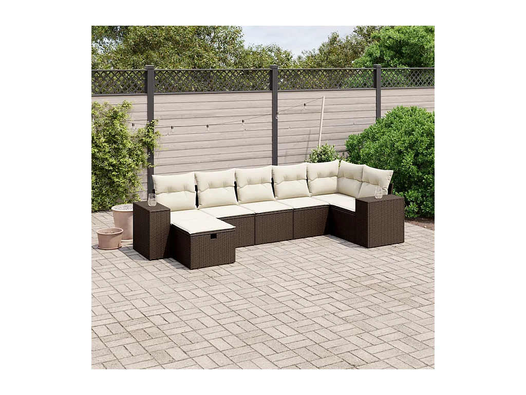 Salon de jardin avec coussins 7 pièces marron résine tressée