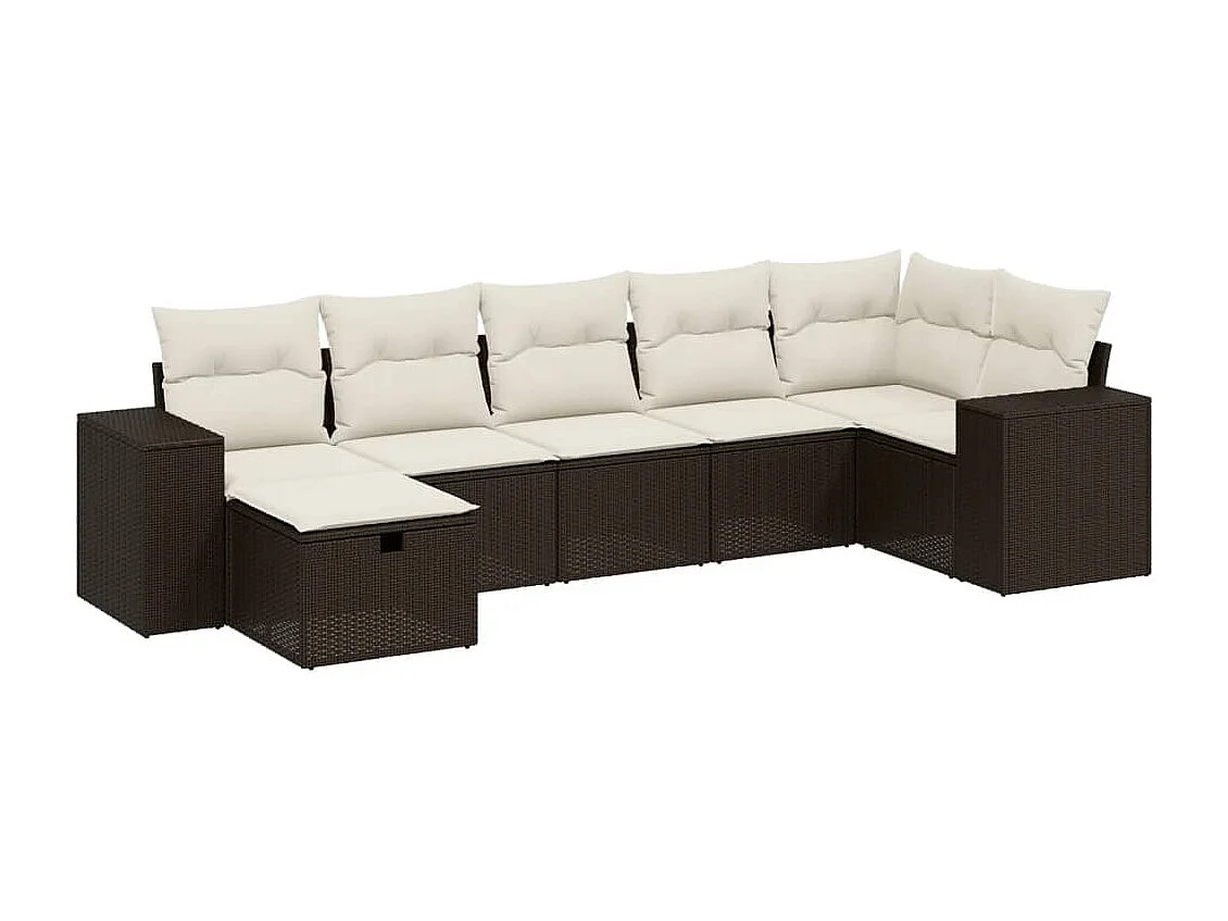 Salon de jardin avec coussins 7 pièces marron résine tressée