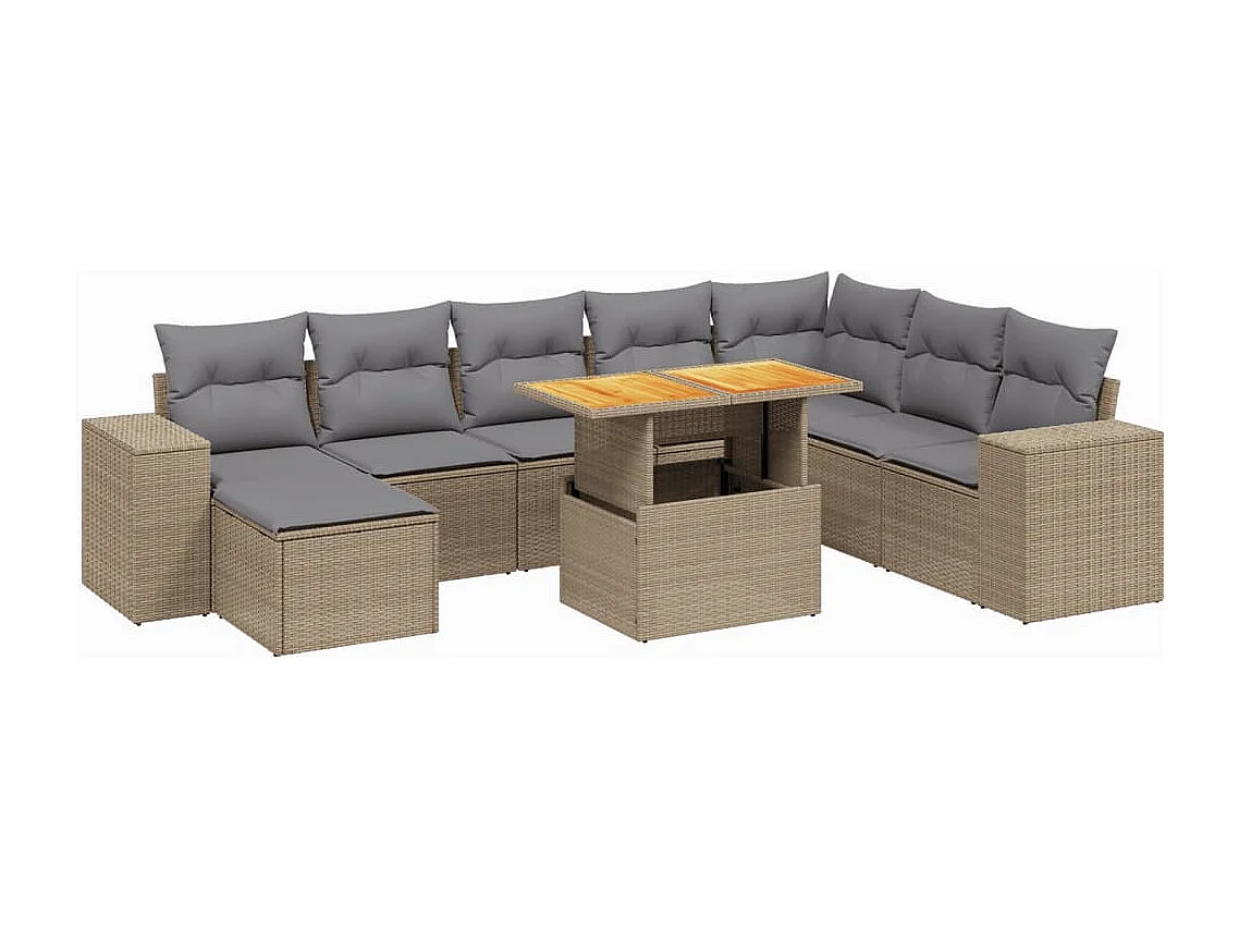Salon de jardin avec coussins 9 pièces beige résine tressée