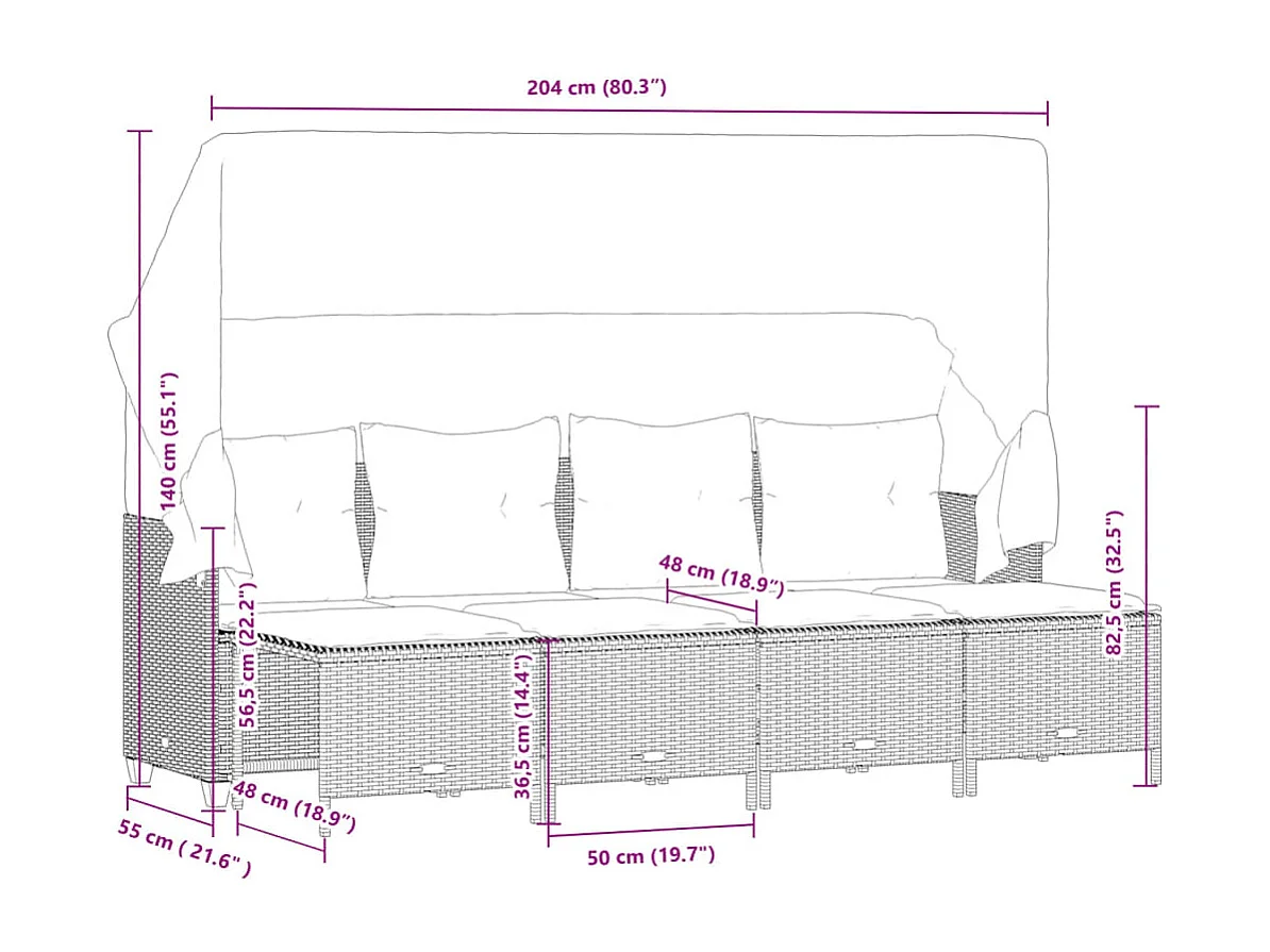 Set comedor de jardín 5 piezas y cojines ratán sintético marrón