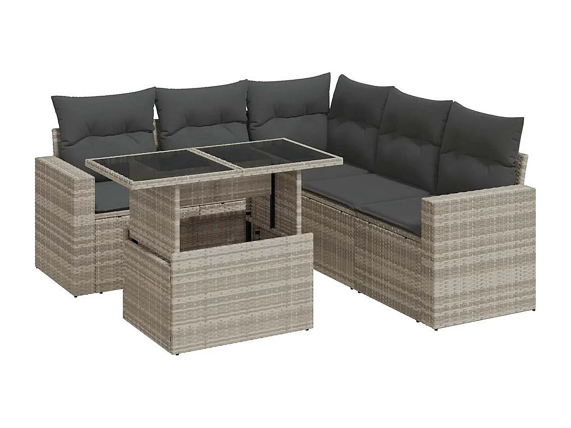 6-delige Loungeset met kussens poly rattan lichtgrijs