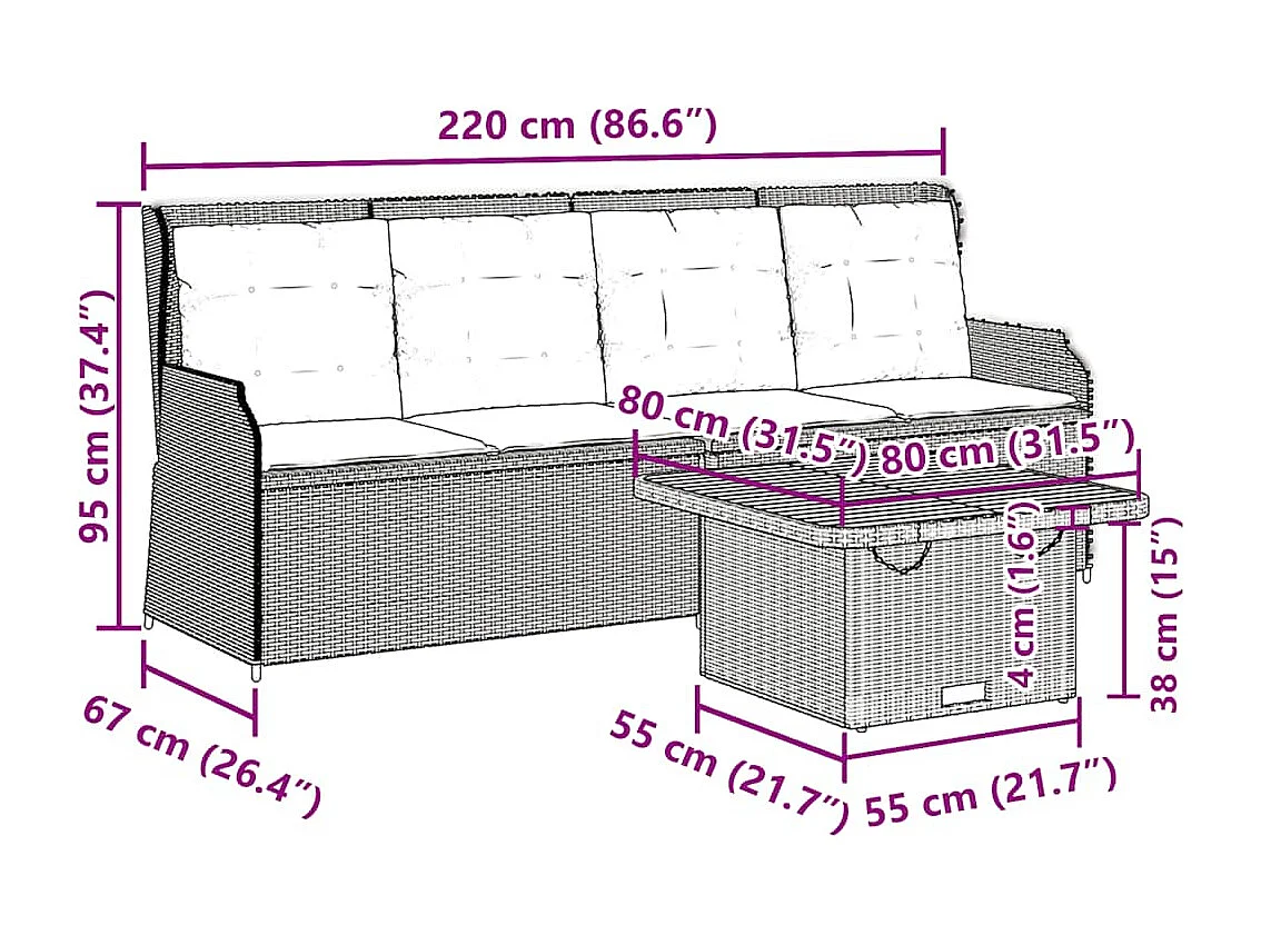 Salon de jardin 3 pièces avec coussins Gris Résine tressée