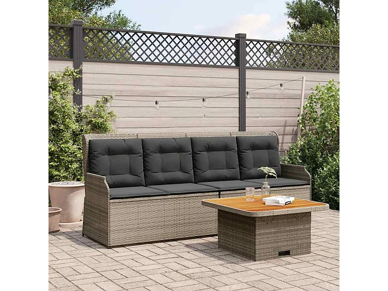 Set de muebles de jardín 3 piezas y cojines ratán sintético gris