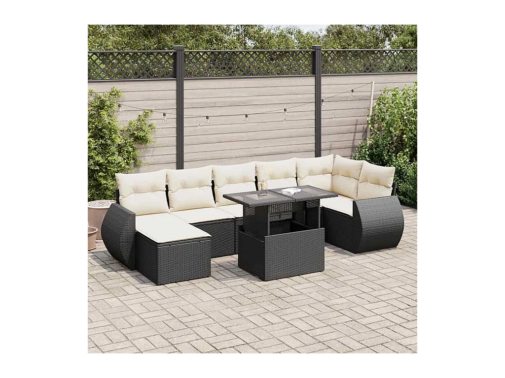 8 peças conjunto sofás de jardim com almofadões vime PE preto