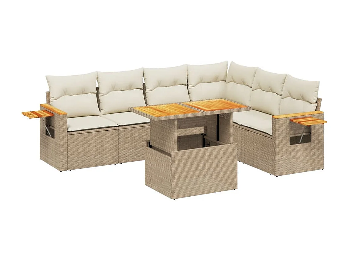 Salon de jardin avec coussins 7 pièces beige résine tressée