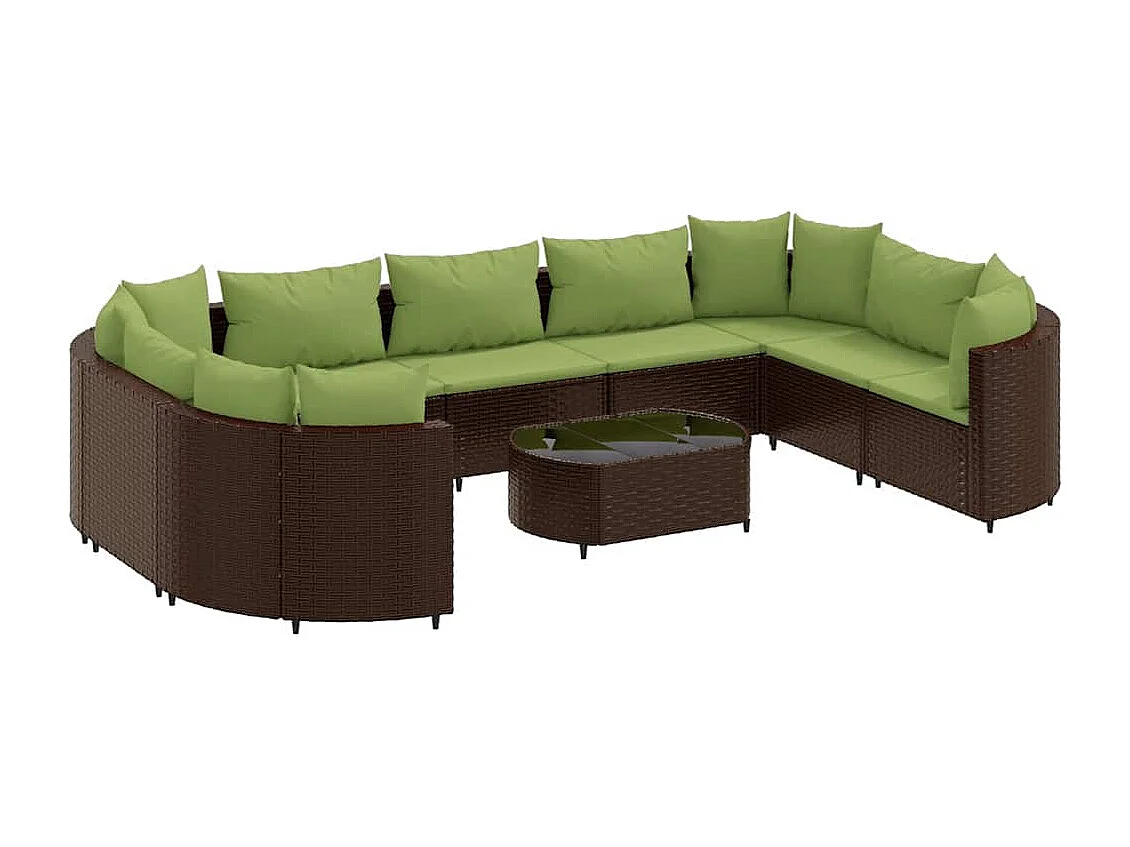 Set de sofás de jardín 10 piezas y cojines ratán sintético marrón