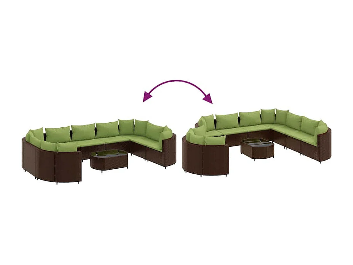 Set de sofás de jardín 10 piezas y cojines ratán sintético marrón