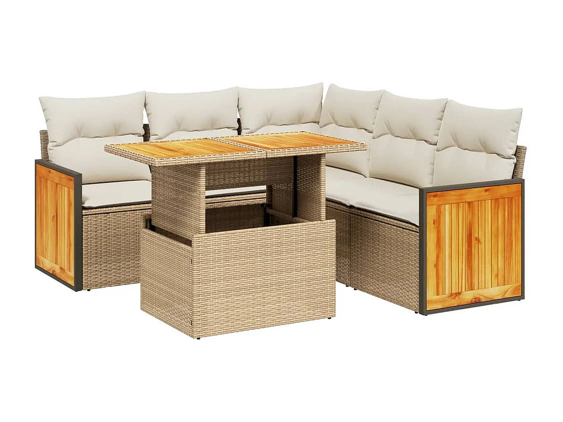 Juego de sofás jardín con cojines 6 piezas ratán sintético beige