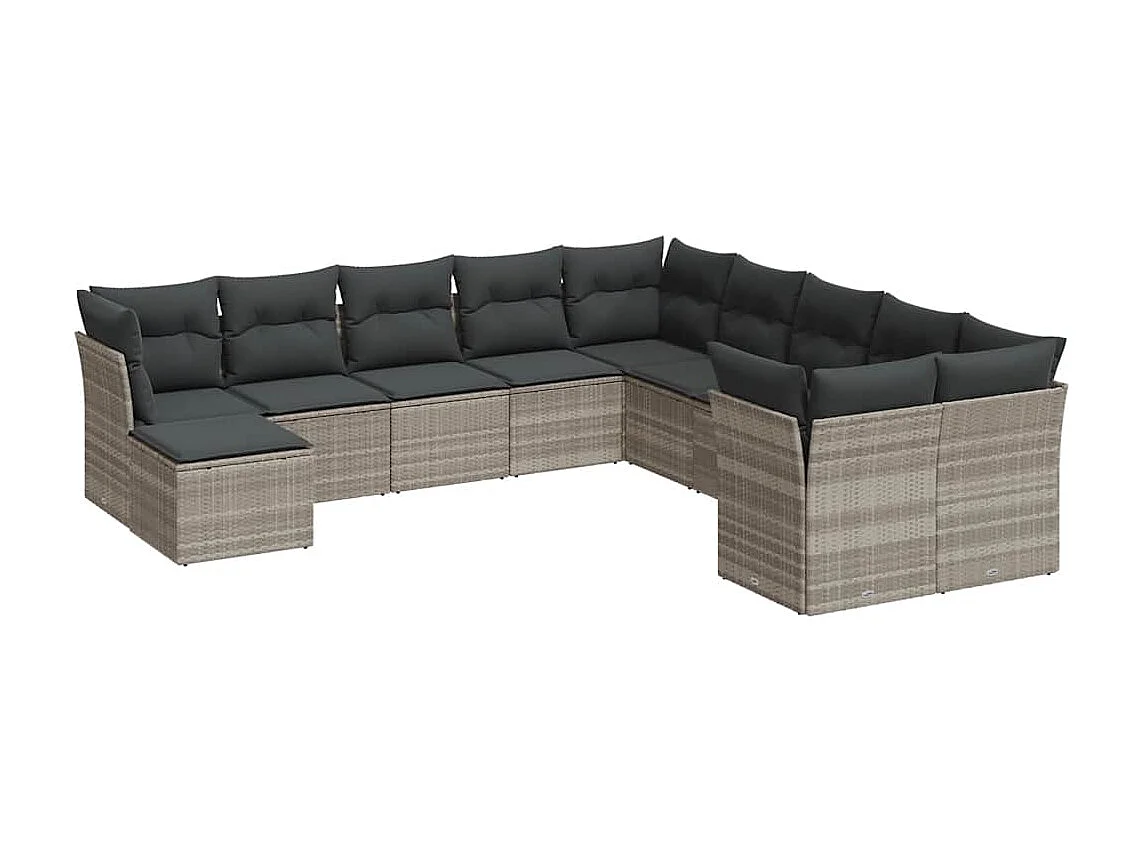 11-delige Loungeset met kussens poly rattan lichtgrijs