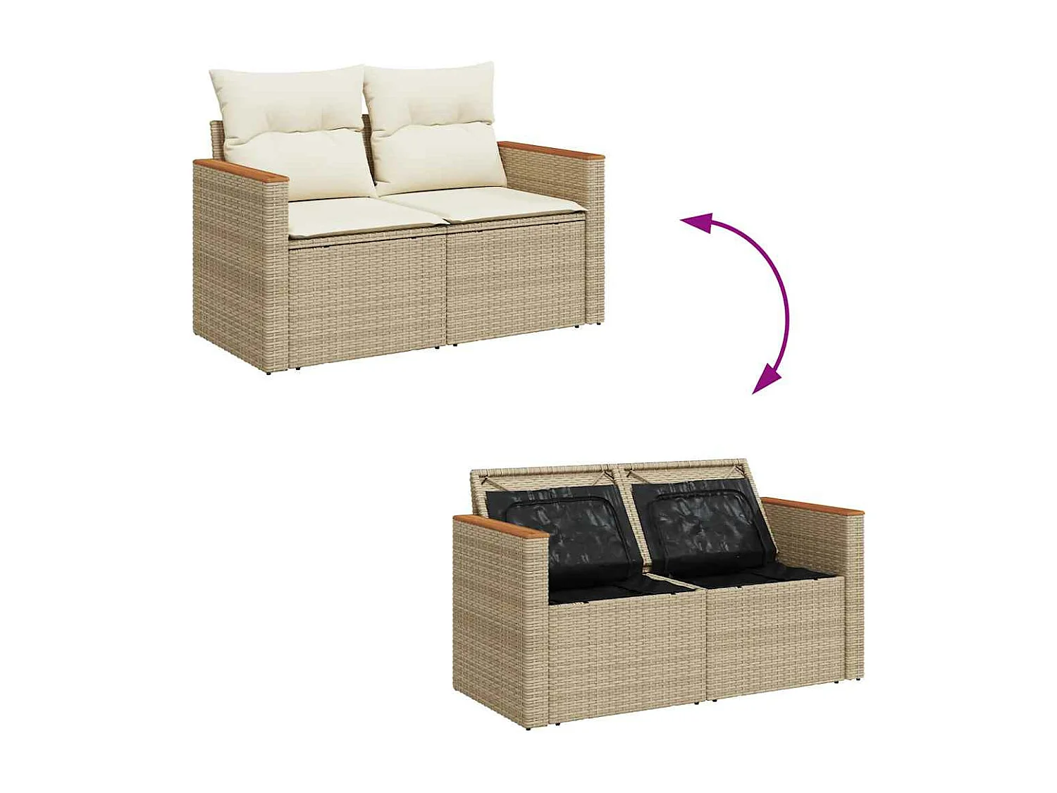 5-delige Loungeset met kussens poly rattan en acaciahout beige