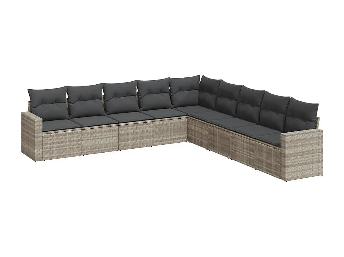 9 peças conj. sofás jardim com almofadões vime PE cinzento-claro