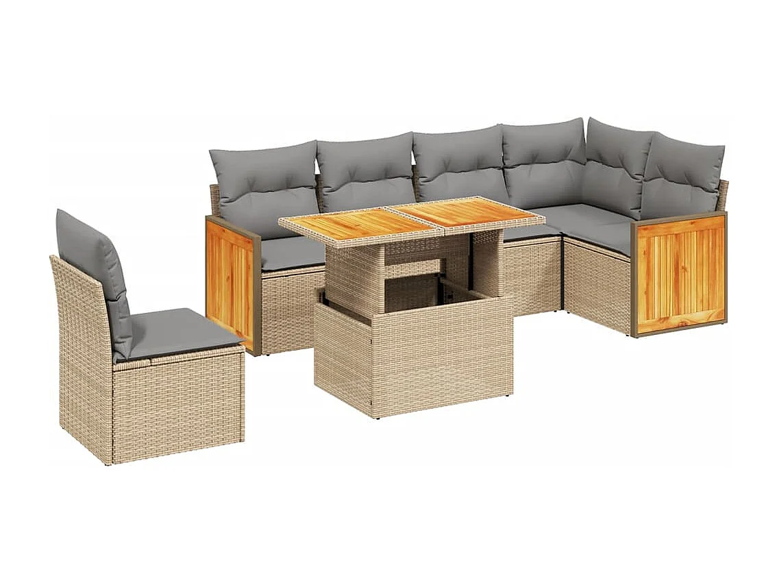 Salon de jardin avec coussins 7 pièces beige résine tressée