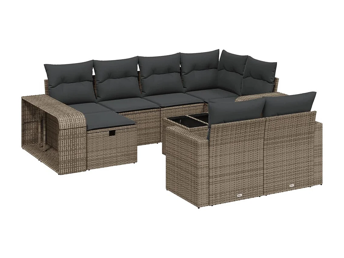 Salon de jardin 11 pièces avec coussins gris clair résine tressée