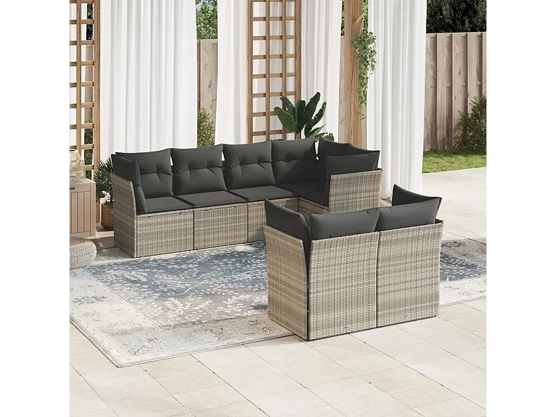 Salon de jardin avec coussins 7 pièces gris clair résine tressée