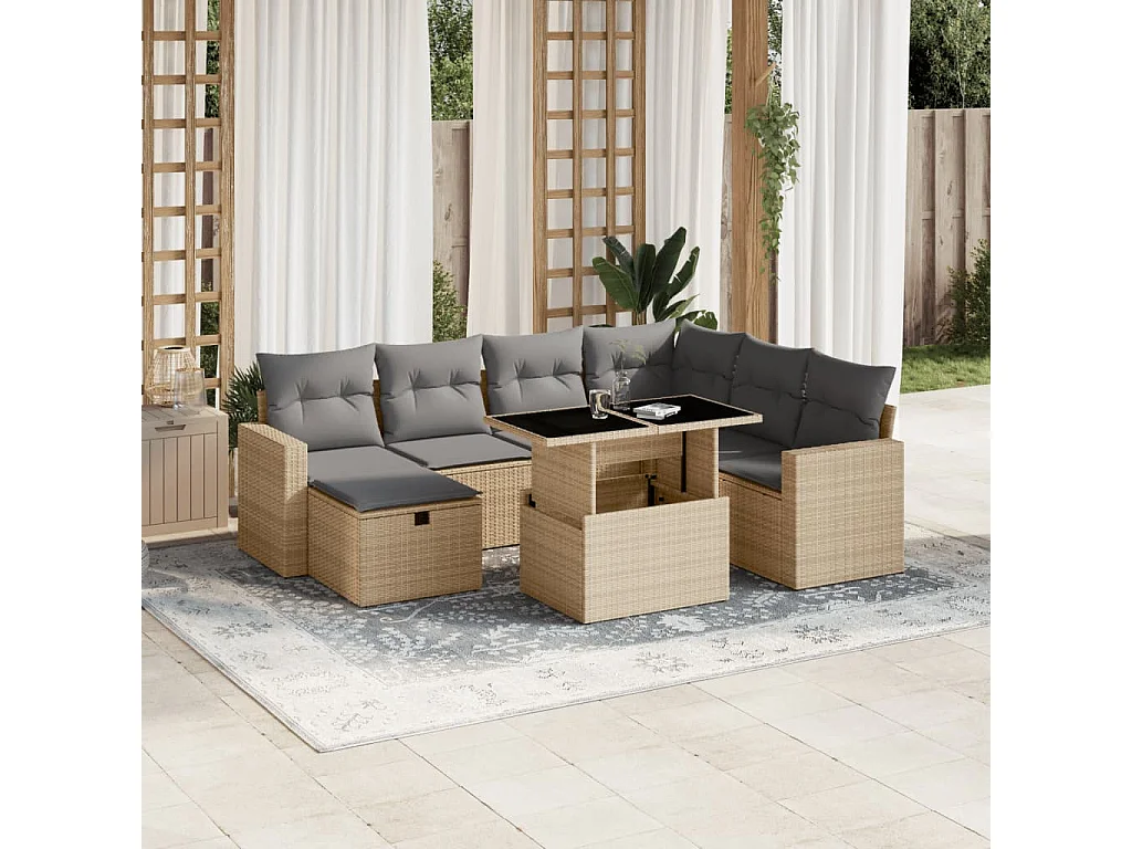 Set de sofás de jardín y cojines 8 piezas ratán sintético beige