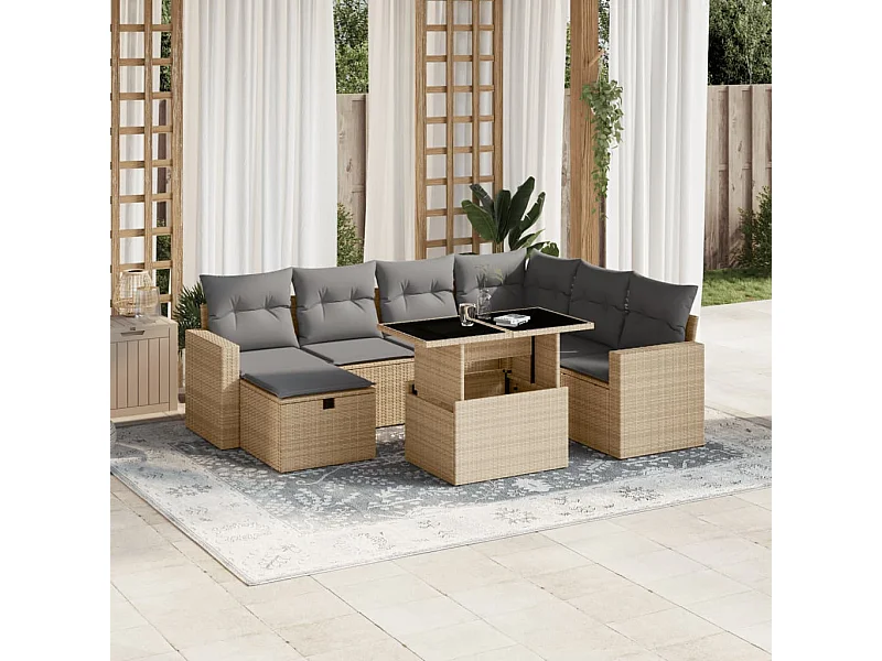 Set de sofás de jardín y cojines 8 piezas ratán sintético beige