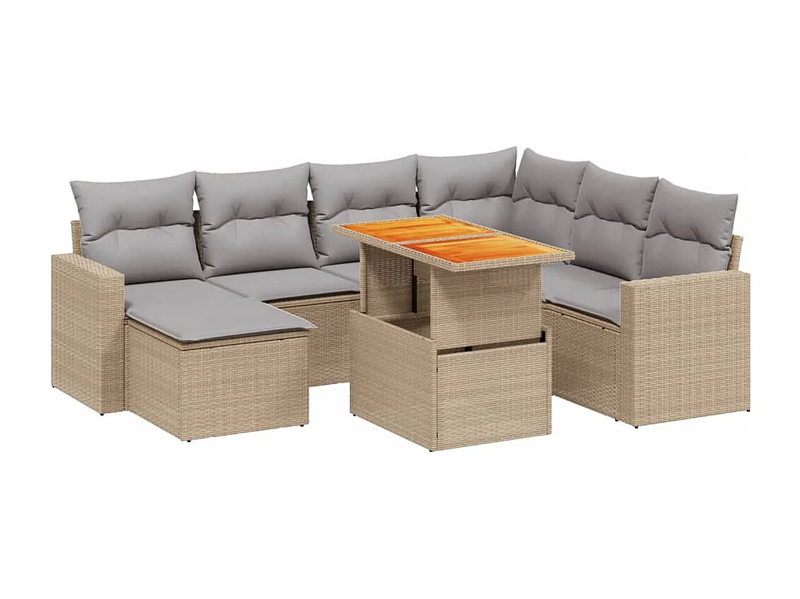 8-delige Loungeset met kussens poly rattan beige