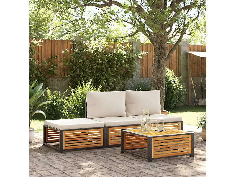 Salon de jardin avec coussins 4 pièces bois d'acacia massif