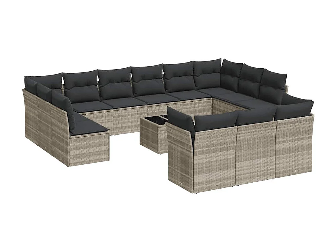 Set sofás jardín 14 piezas con cojines ratán sintético gris claro