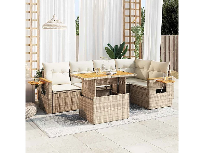 Salon de jardin avec coussins 5 pièces beige résine tressée acacia