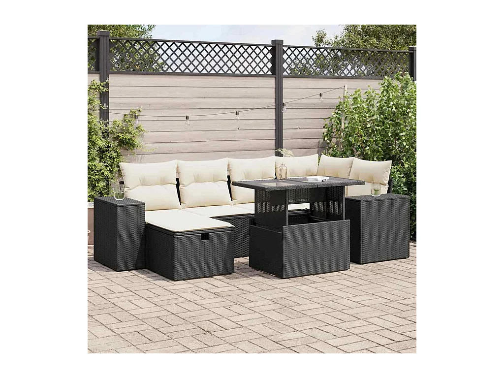 Salon de jardin 8 pièces avec coussins noir résine tressée