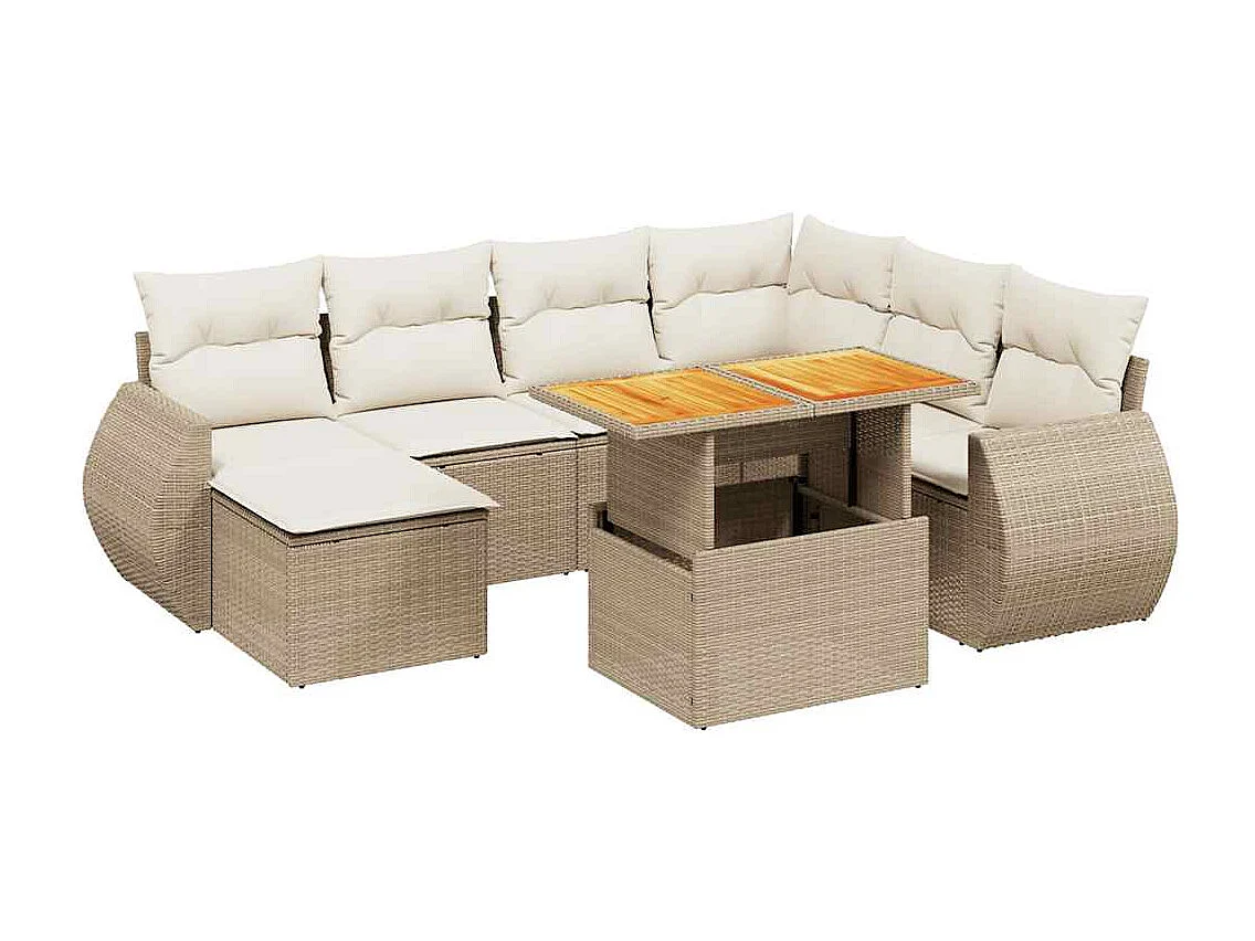8-delige Loungeset met kussens poly rattan beige
