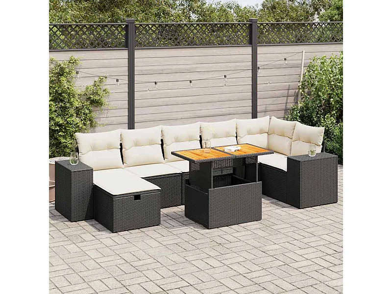 5-delige Loungeset met kussens poly rattan acacia zwart